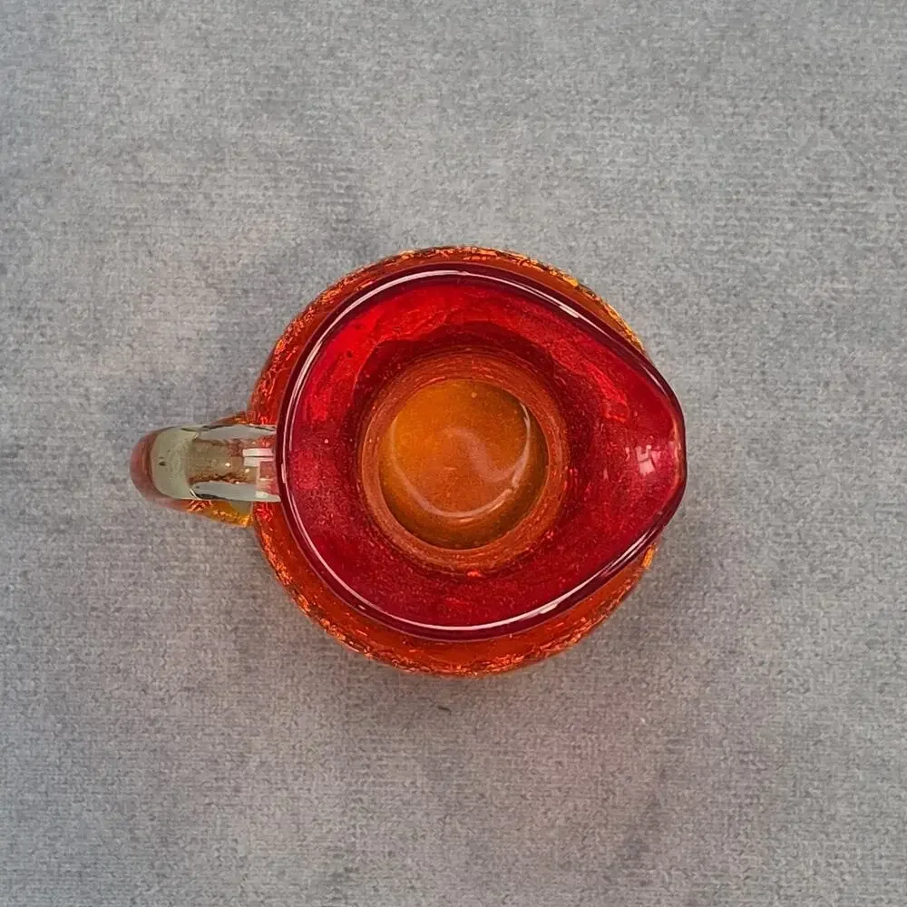 Vintage Miniature Hand-Crafted Amberina Crackle Glass Pitcher Creamer 3.75